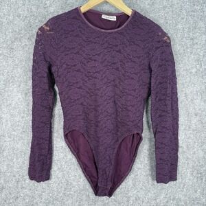 Vintage Gantos Bodysuit Womens M Leotard Purple Lace Long Sleeve Snap Close